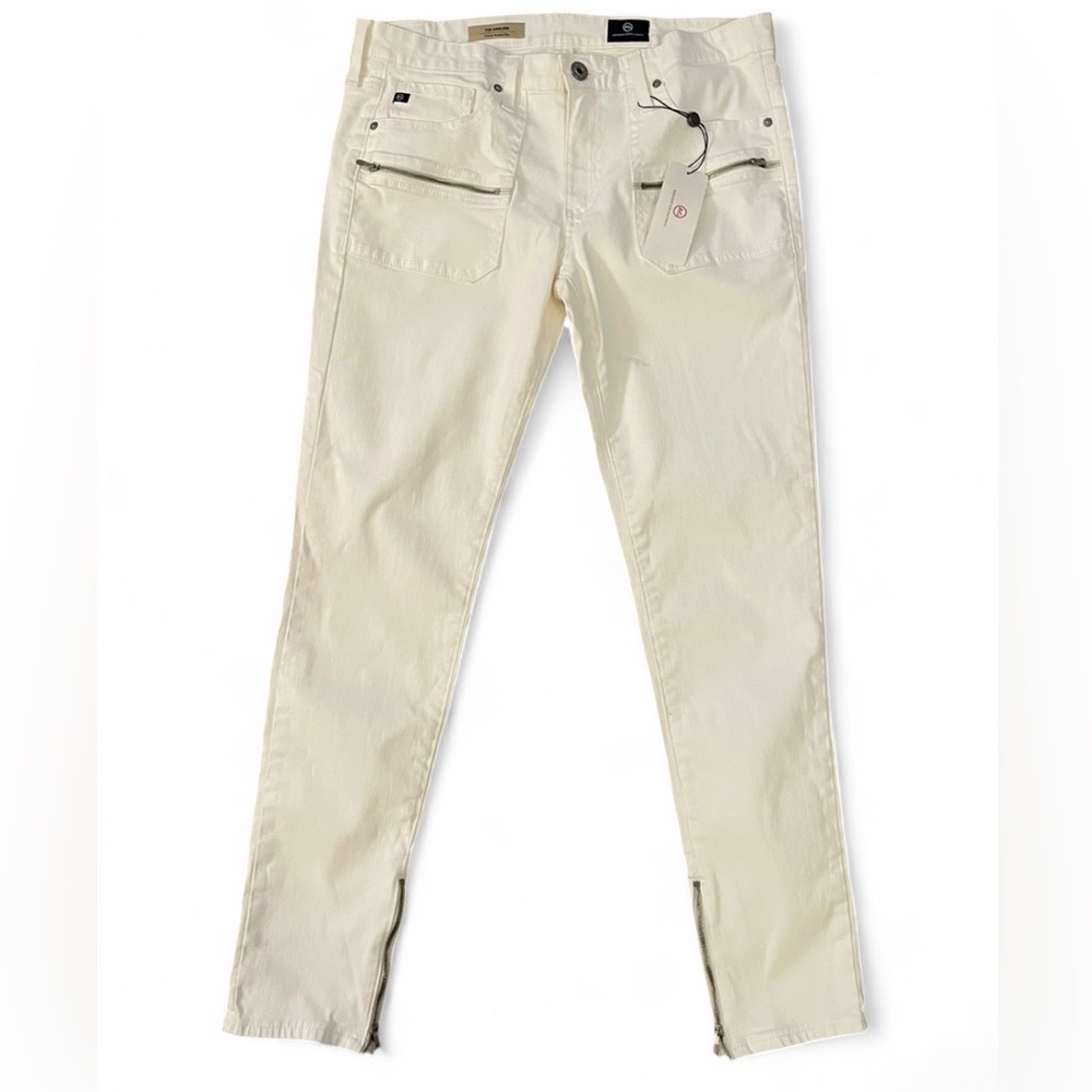 NWT AG Adriano Goldschmied The Harlow Patch Pocket Zip White Jeans Size 29
